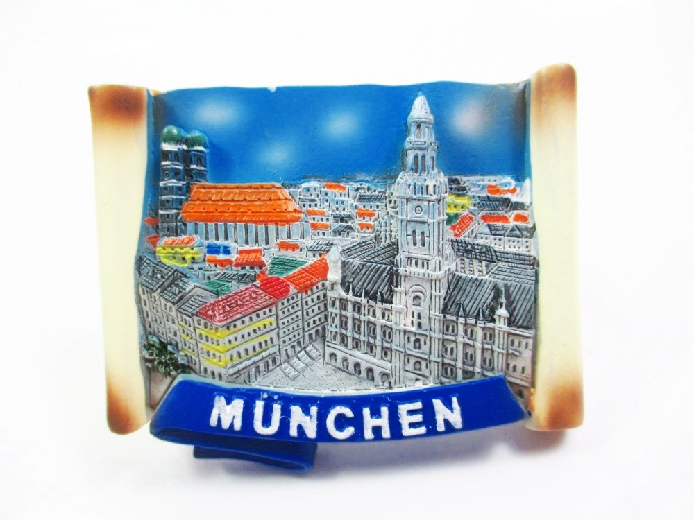 Munich magnet poly 7 cm souvenir Germany Marienplatz City Hall Frauenkirche...