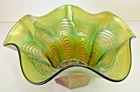 Antique Carnival Glass Bowl Peacock Tail Pattern General Furniture Co 1910 NICE