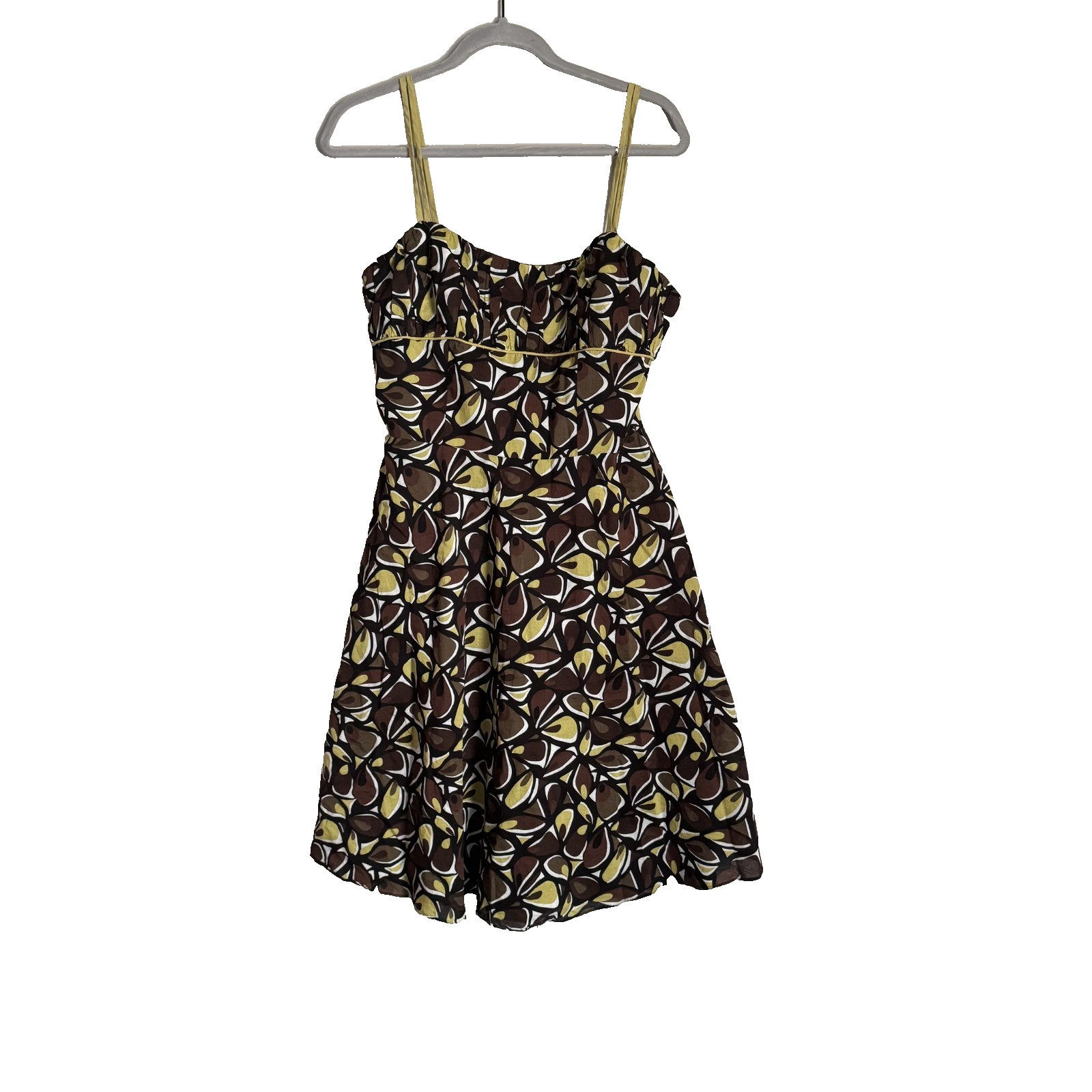 Y2K Sundress Aline Womens Size 10 Green Brown Spaghetti Strap Retro Style Cotton-image
