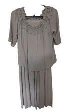 I.N.Studio Embroidered Wide LegPant 2-Piece Set- XL Sand/Beige