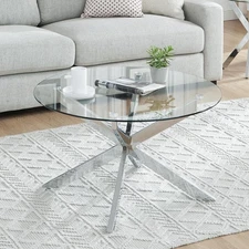Round Glass Coffee Tables for Living Room, Home Office, Modern & Simple Cente...