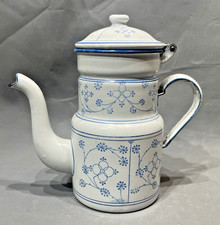 Ancienne Petite Cafetière Tôle Emaillée Peinte Décor A l'Oignon