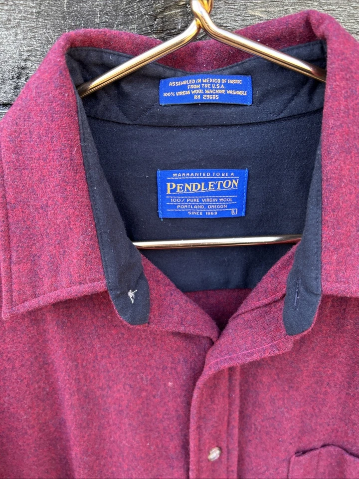 Vintage 60’s Pendleton Shirt Red Virgin Wool Leather Elbow Patches RARE EUC M LG - Image 3 of 4