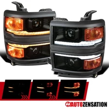 Fit 2014-2015 Silverado 1500 Smoke Projector Headlights LED Sequential Signal