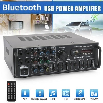 Sunbuck 2000W Power Amplifier 2-CH Bluetooth 5.0 Stereo FM USB EQ AUX w/ Remote