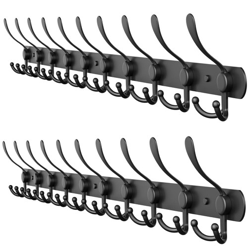 Coat Rack Wall Mount with 10 Tri Hooks, Stainless Steel 32 Inch – Black ...
