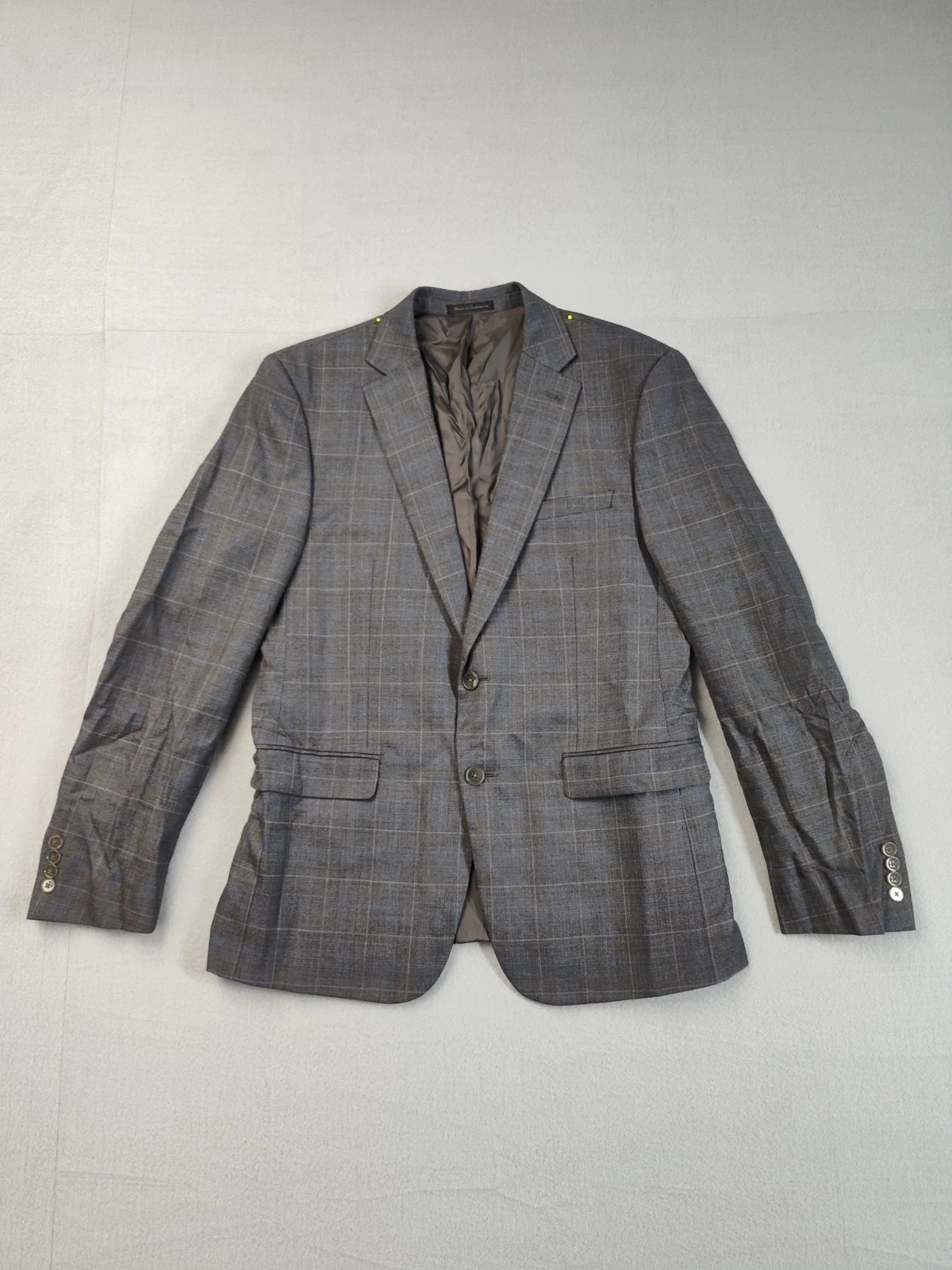 Calvin Klein Men Blazer 42 Gray Check Wool Blend Sport Coat Jacket Two Button