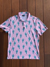 Bad Birdie Polo Shirt Mens Sz XL Cactus Print Golf Performance Stretch Thorn