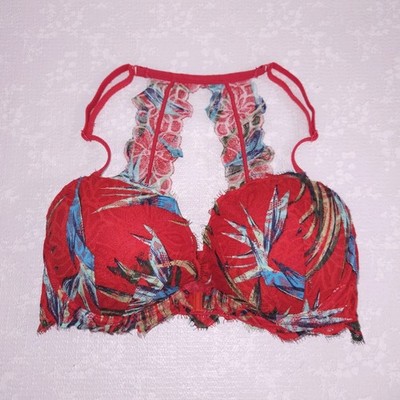 PINK Victoria's Secret Date Racerback Push Up Bra 32D Red Blue Lace Tropical