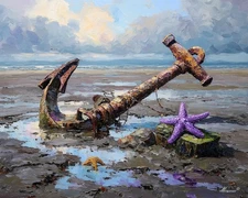 Leonid Afremov OLD ANCHOR Oil Painting 34"x28" by Official Studio GICLEE