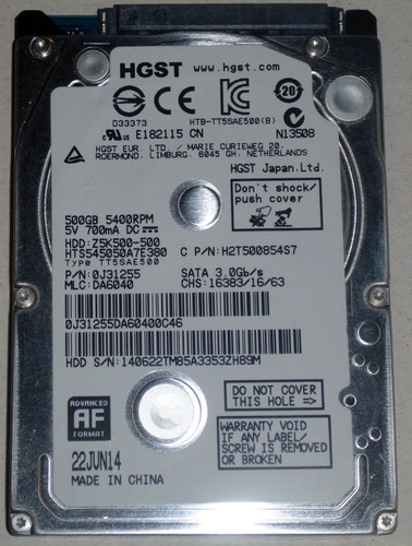 Fetplatte aus Sony Playstation 4 PS4 HGST 500 GB SATA 3GB/s 7mm