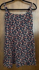 Old Navy Linen Mini Dress Size L Dark Floral Feminine Cottage Shirred Sundress