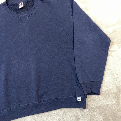 Sudadera de Colección Russell Athletic Calce Cuadrado Talla Grande Azul Marino En Blanco Años 90 Desteñida al Sol - Imagen 6 de 7