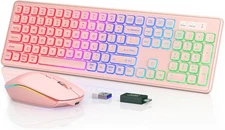 Wireless Keyboard and Mouse Combo - RGB Backlit, Rechargeable & Light Up Letters