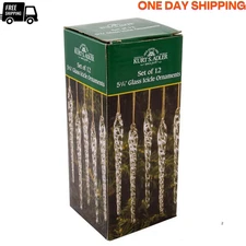 Kurt Adler 5-1/4-Inch Glass Icicle Ornament 12-Piece Box Set, Clear, 1 Pack