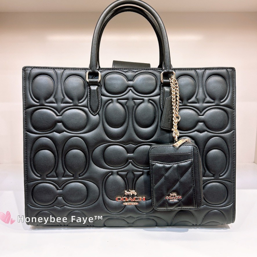 NWT Coach Maggie Tote Bag In Blocked Signature Leather CY672 & card case cz467