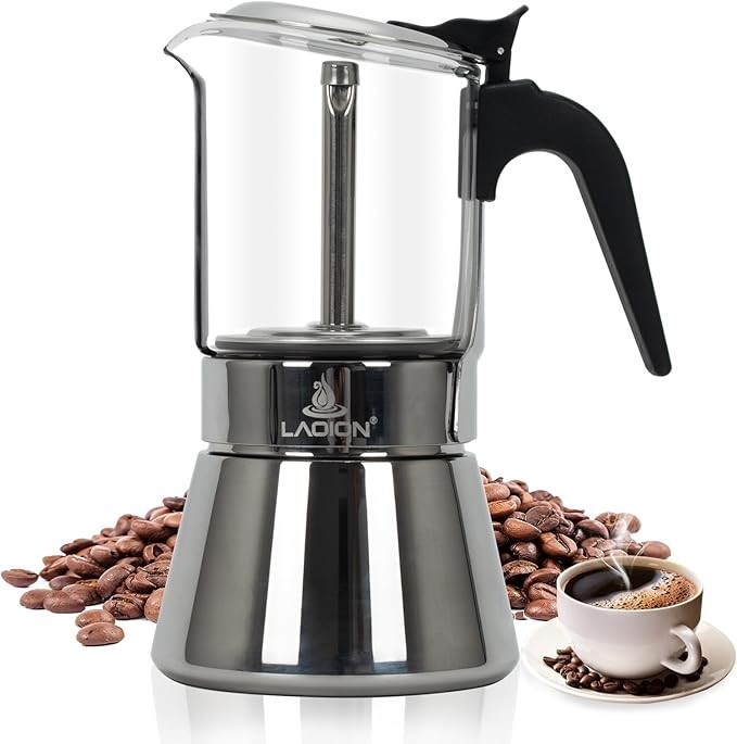 And Coffee Maker Classic Moka Pot Crystal Glass-top &...