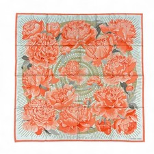 HERMES Carre 90 Silk 100% Scarf Mulch-color Les Pivoines Authentic I120130