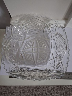 Vintage EAPG Stil Pressglas Schale - 21 cm quadratisch gewellter Rand Stern Diamant