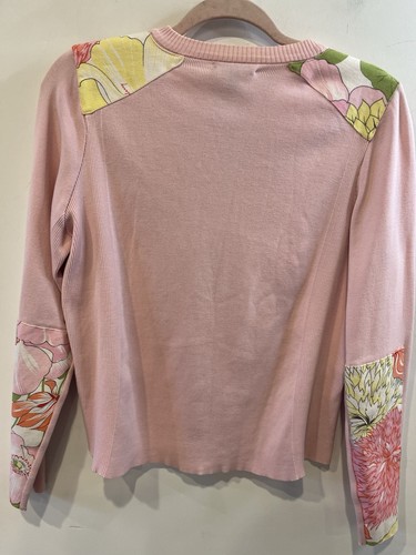 BURBERRY LONDON SWEATER WOMENS LARGE PINK ZIP UP CARDIGAN MADE IN ITALY FLORAL - Picture 4 of 9