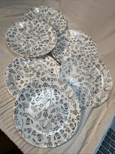 6 Corelle PRAIRIE GARDEN LUNCHEON  Plates 8.5” Gray Blue Flowers On White