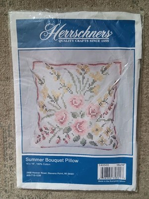 Herrschners Summer Bouquet Pillow Cross Stitch Kit 16x16 Cotton New Sealed