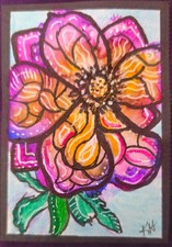 ACEO ATC miniature art, Flower Red Orange abstract by Kelly Herbold