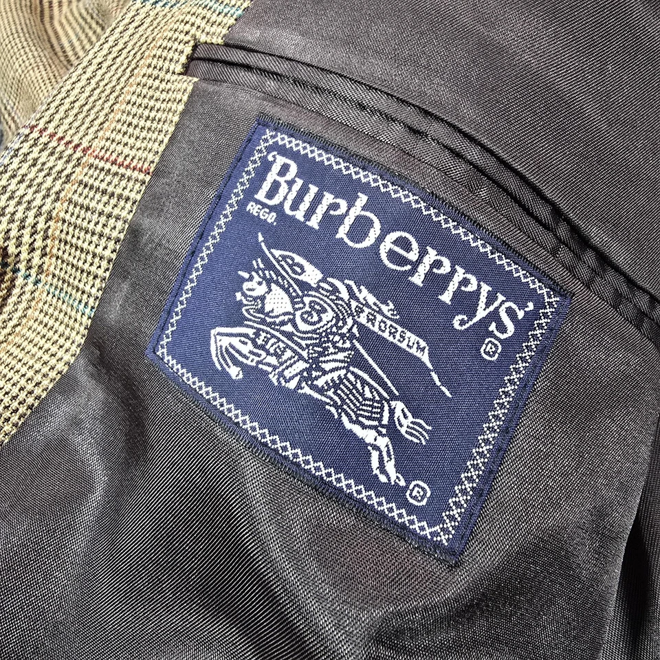 Vintage Burberrys Blazer Mens 42L Brown Plaid Check Sport Coat Made USA 80s - Image 4 of 4