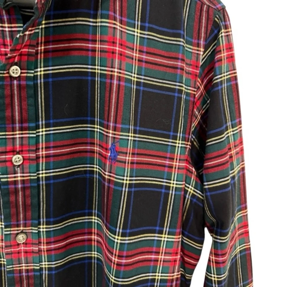 Polo Ralph Lauren Para Hombre Mediano Calce Ajustado Camisa Abotonada Rojo Verde Tartán Cuadros Foto 4 de 4