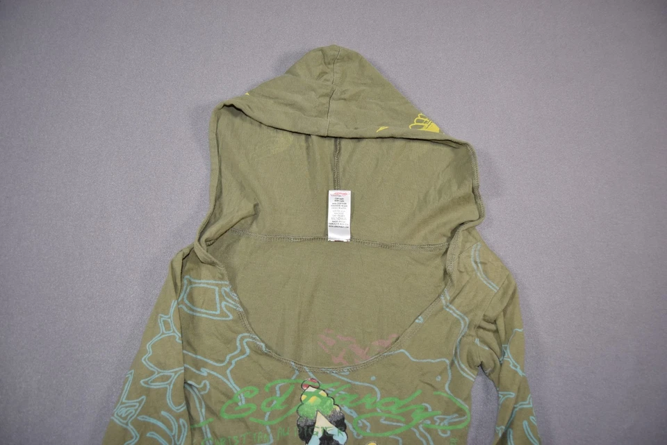 Ed Hardy Sudadera con Capucha Mujer XS Verde Serpiente Ligera Sudadera Tatuaje Cristiano Foto 3 de 4