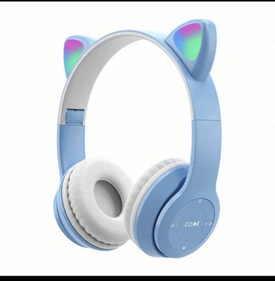 Wireless Cat Ear Headphones with RGB Lighting   Blue  