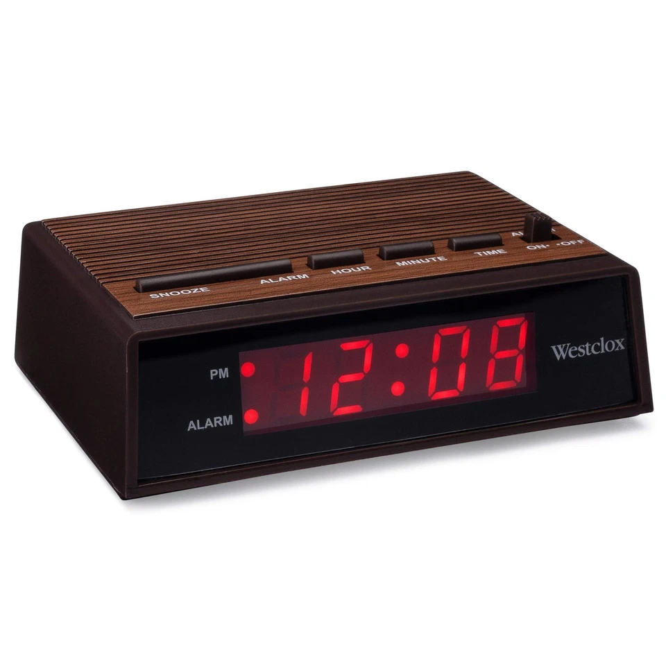 Westclox 22690 Retro Wood Grain LED Alarm Clock, 0.6-Inch - Image 2 of 4
