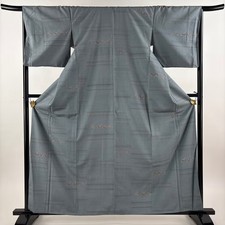 JAPANESE KIMONO FINE PATTERN BLUE-GRAY 162cm 5 ft 4 in PURE SILK B1428