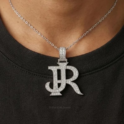 4TCW Round Cut Lab Created Diamond Custome Letter Pendant 14k White Gold Plated