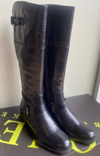 Size 6/39 black leather knee-length Jones boots with 1 inch heel for slim calves - Picture 2 of 10