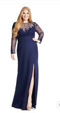 MacDuggal Navy Gown With Lace And Sparkle Bodice. Size 24W