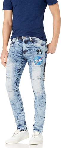 WT02 Men's NASA Collection Skinny Denim Pants, Light Sand Blue Welding, 36x30