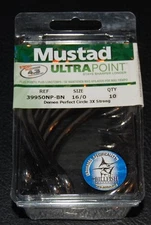 10 Mustad 39950NPBN-160 Ultra Point Size 16/0 Demon Circle Hooks 3X Black Nickel