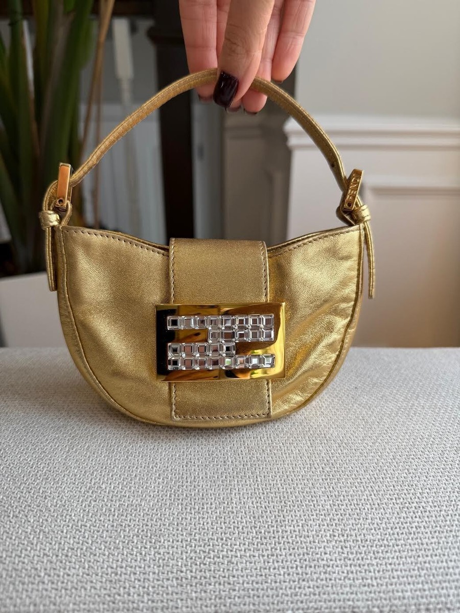 FENDI ミニクロワッサン 100% AUTHENTIC FENDI BAGUETTE MINI MICRO CROISSANT GOLD METALLIC