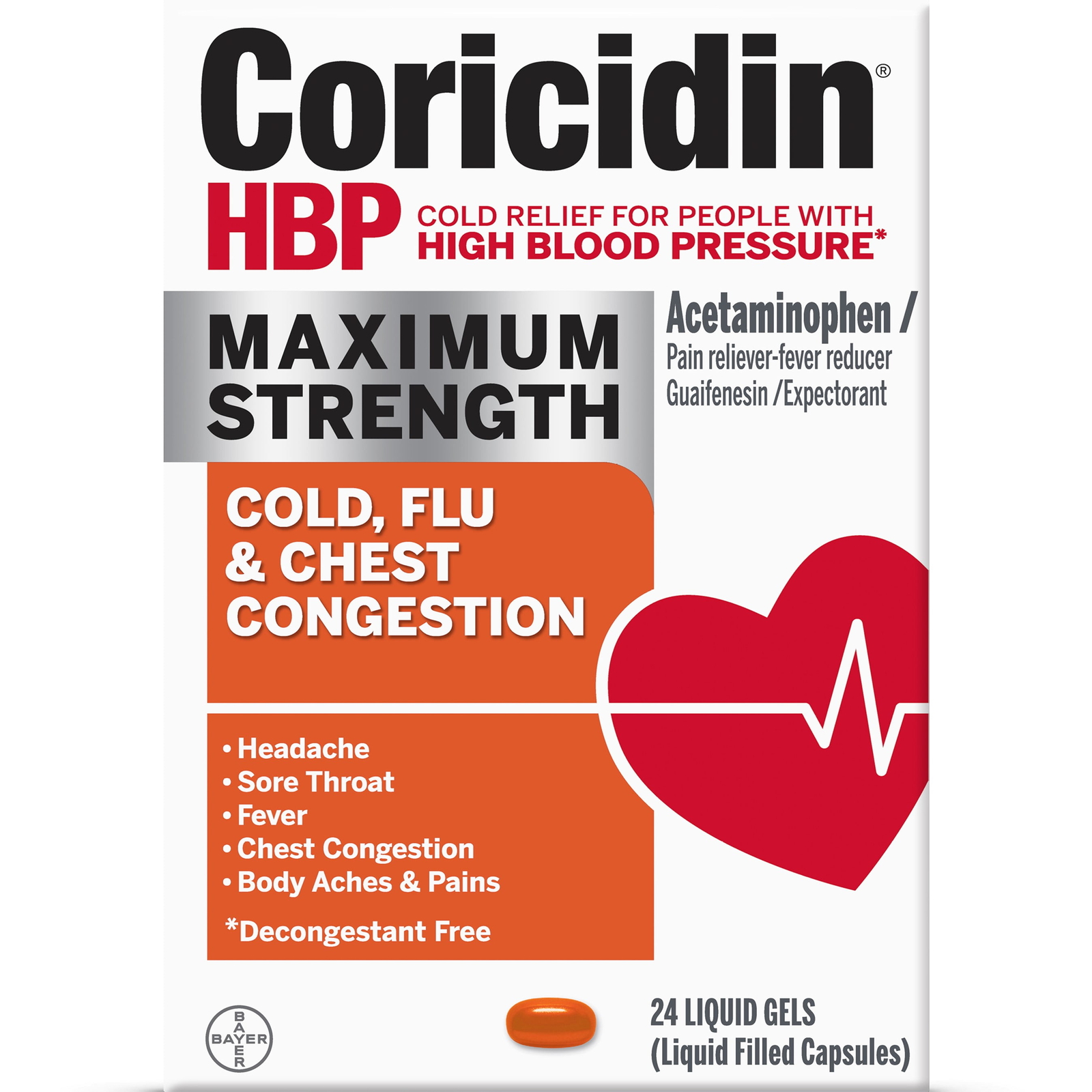 Coricidin HBP Maximum Strength Cold, Cough & Flu Medicine, Liquid Gels