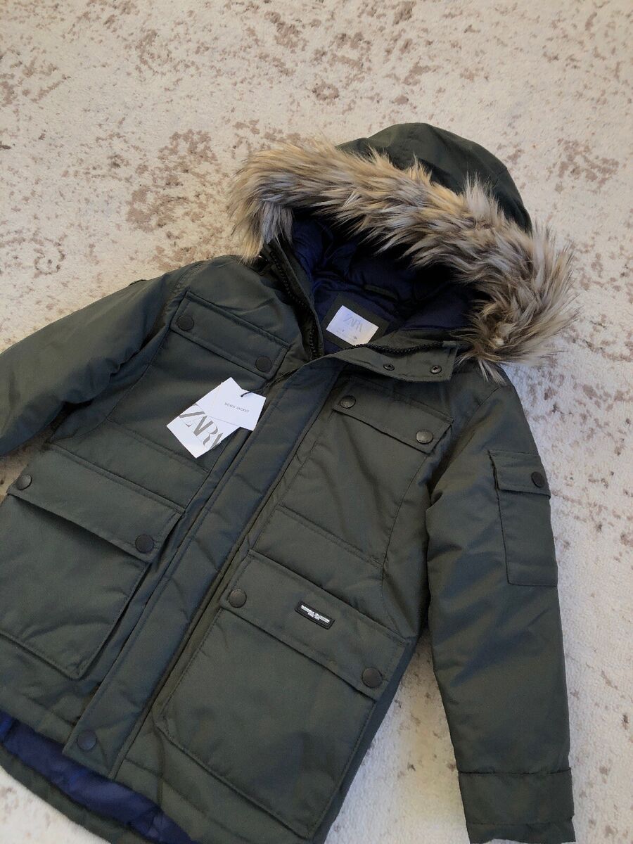 New Zara Kids Boys Down Jacket Lined Hooded Parka Winter Coat Olive Green 9Y | eBay