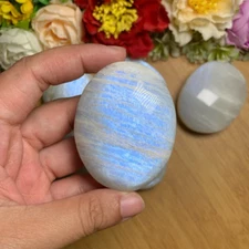 Natural Blue Moonstone Tumble Pocket Palm Stone Polished Minerals Specimens