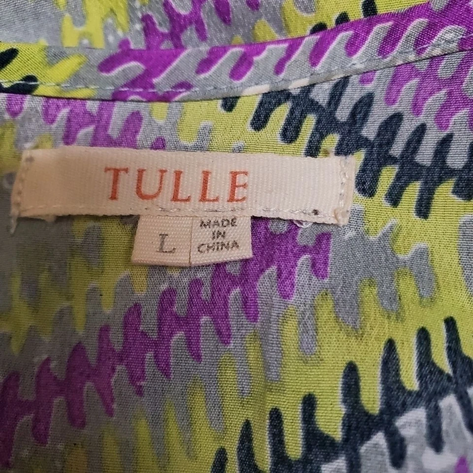 Tulle Tie Waist Geometric Print Dress Size Large Foto 3 de 4