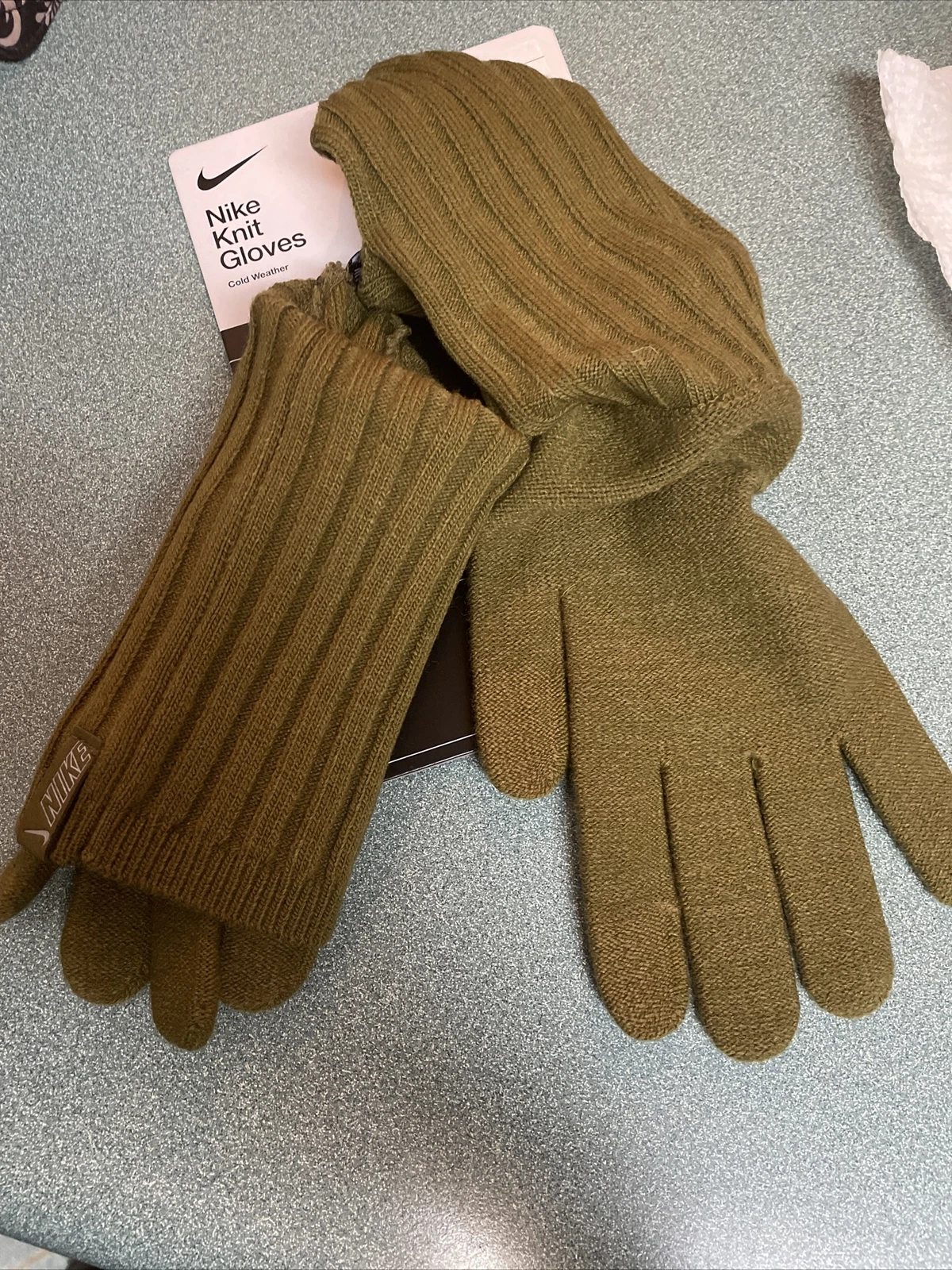 Nike Women's Cold Weather Knit Gloves Long or Foldover Thumb Hole Green - M / L
