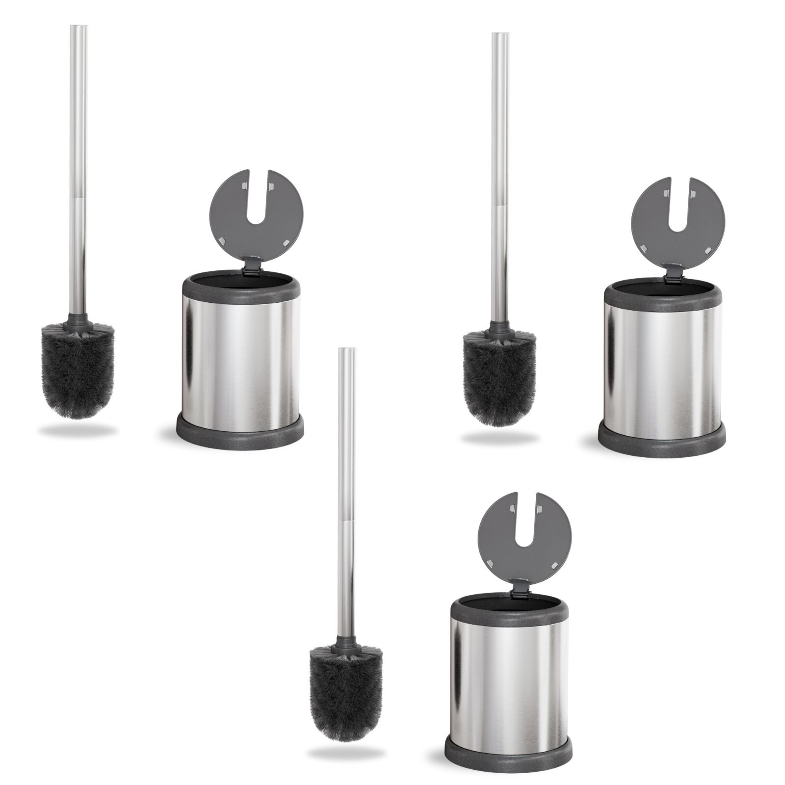Bathroom Toilet Bowl Cleaning Brush and Holder Set & Lid Stainless Steel 3 Pack!