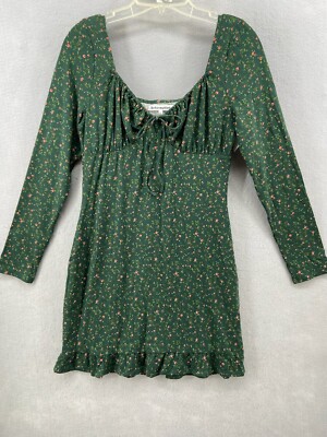 Reformation Dress Women s Sz Large Angeline Green Mini Long Sleeve Ruffled Hem