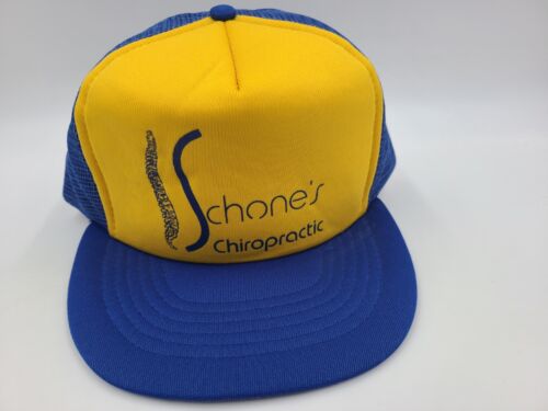 Vintage Schones Chiropraktik Netz Trucker Druckknopflasche Mütze Kappe Wirbelsäule Dr gelb blau - Bild 1 von 11