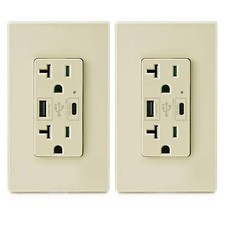 2Pack 4.8A USB C Outlet PD 24W Power Delivery Receptacle ,20 Amp,125 Volt ,Ivory