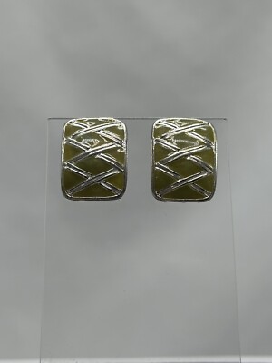 Moss Enameled Colored Earrings On Silver Tone  With Stud Backs