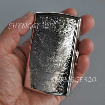 Victorian Style Brass Cigarette Case 12 pcs King Size Metal Box Pattern Etched